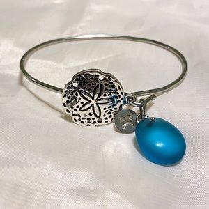 Sand Dollar Blue Sea Glass Bangle Bracelet